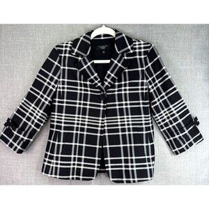 Talbot's Petites Black White Cotton Plaid 3/4 Sleeve Blazer Women's Size 6P